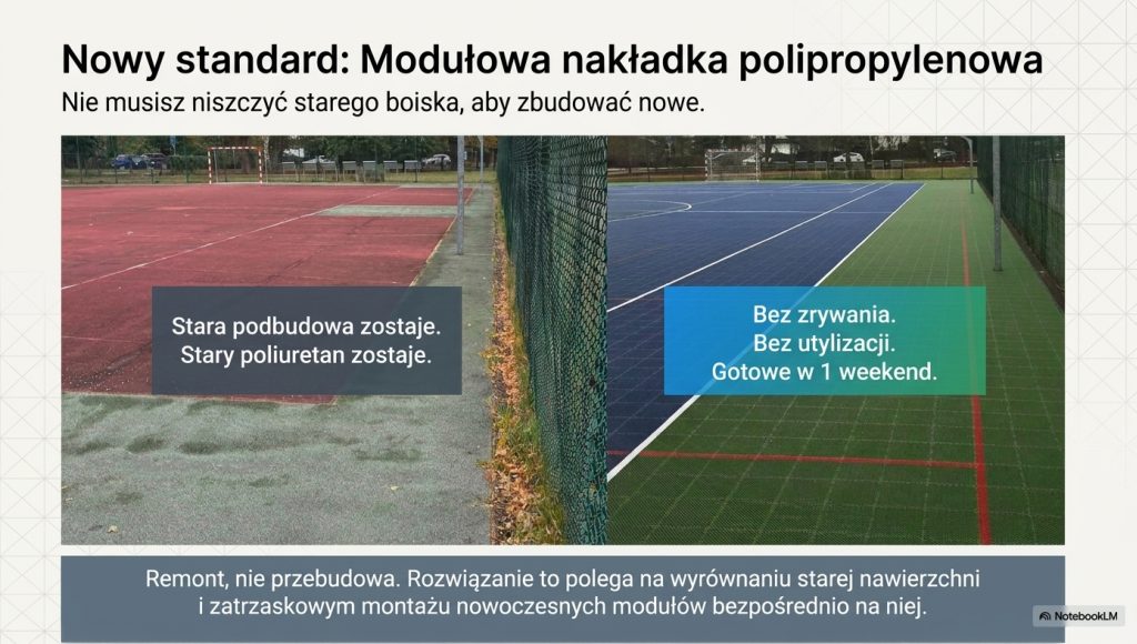 remont orlika za pomocą modułowej nakładki polipropylenowej