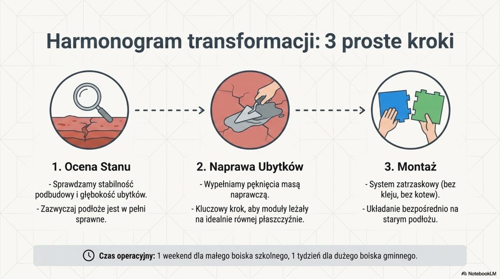 montaż modułów polipropylenowych na orliku